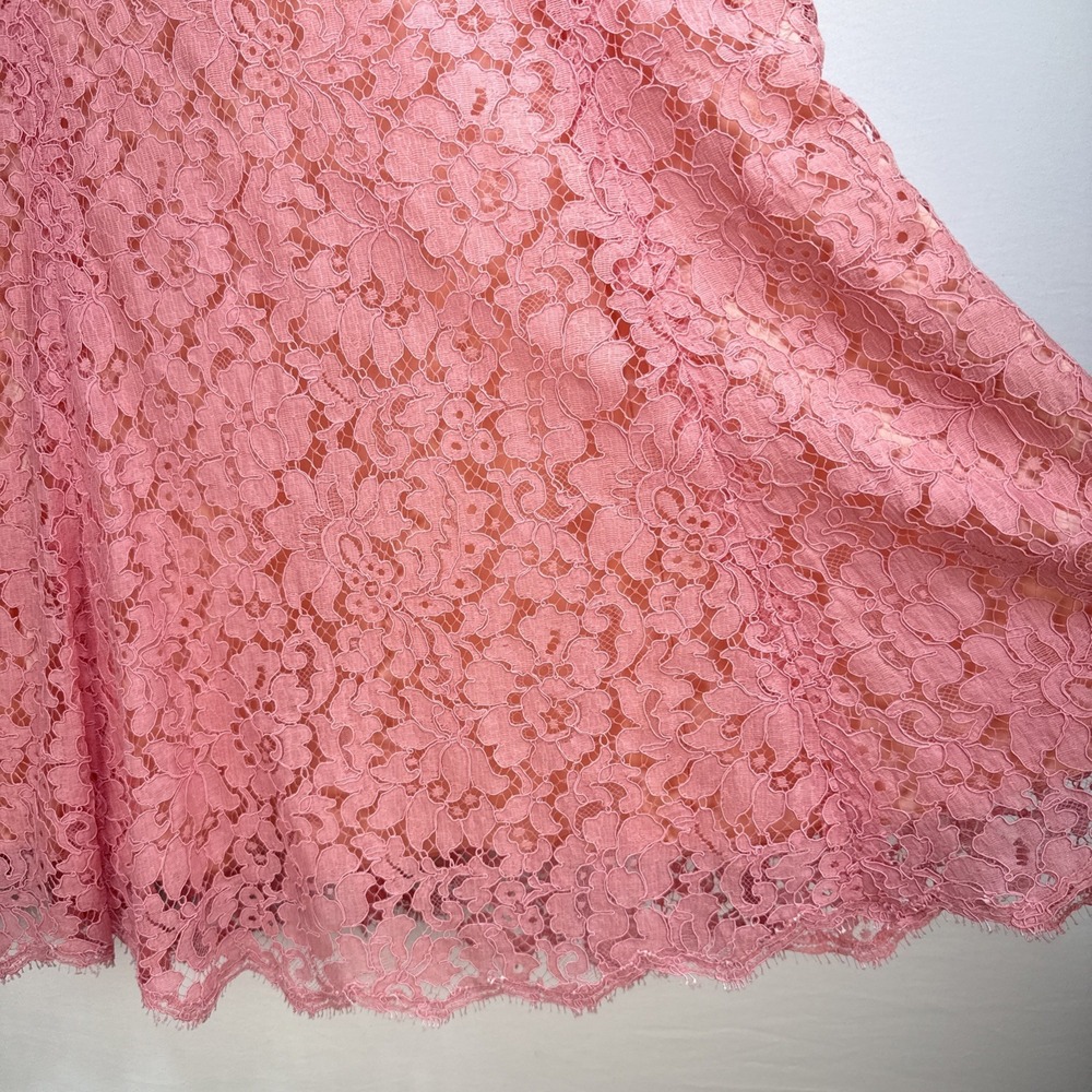 Monique Lhuillier Pink Floral Lace Flare Skirt Size 10 Silk Satin Lined - Picture 2 of 8